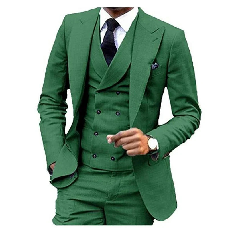 Costume de Lin 3 Pièces Blazer Gilet et Pantalon Ensemble de Smoking Ajusté pour Garçons d'Honneur Robes de Soirée Élégantes Gilet Style Rétro avec Col en V