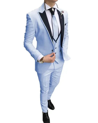 Handsome Classic Beige Peaked Lapel Wedding Suit For Men Groom Costume 3 Piece Jacket Vest Pants Custom Made Tuxedo Party Blazer