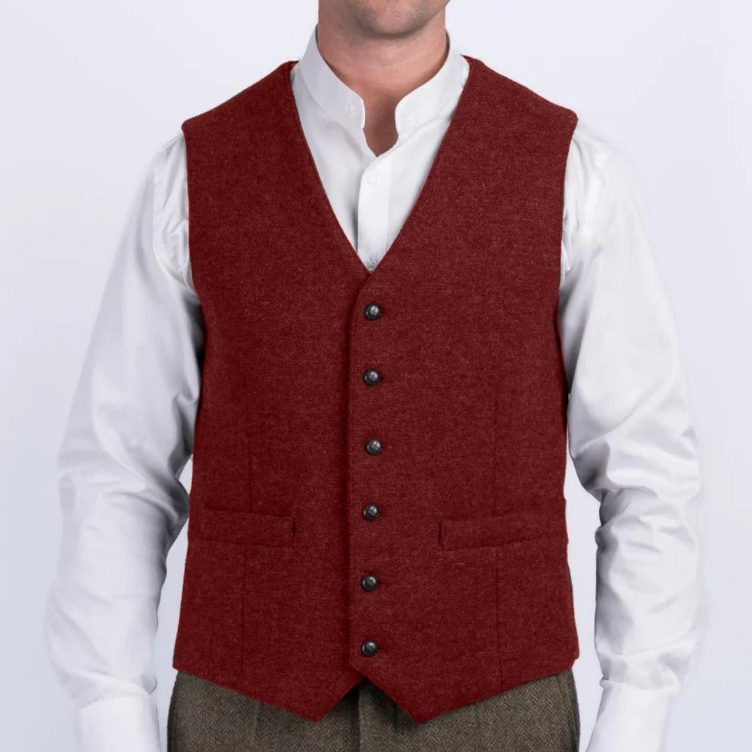 Men Vest Herringbone Single Breasted V-Neck Waistcoat for Wedding Business Formal Wear