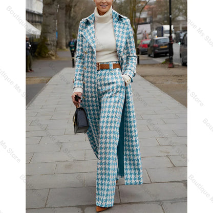 Elegant Houndstooth Women Suits 2 Piece Peak Lapel Formal Casual Prom Party Pants Sets Blazer with Pants