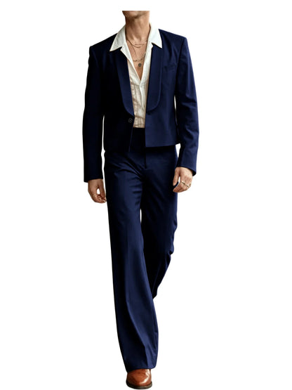 Men's 2-Piece Suit Set – Cropped Blazer & High Waist Flare Pants | Shawl Lapel Tuxedo for Formal & Party Occasions