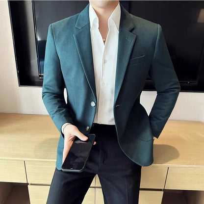 Autumn Winter New Woolen Slim Fit Suit Coat Men Fashion Casual Business Social Party Dress Men's Suit Jackets Tailcoats 4XL-M