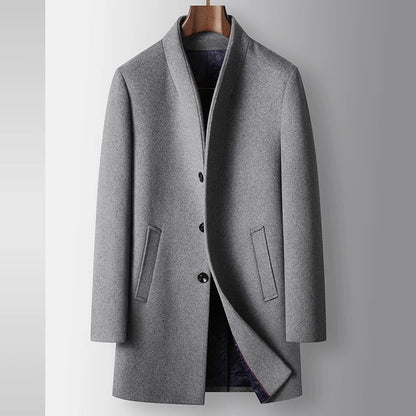 High-quality, Fashionable, Stylish, Versatile, for Banquets, Shopping, Trendy Business, Casual, Solid-color Men's Woolen Overcoa