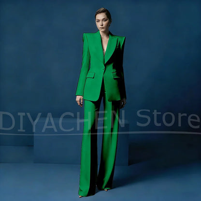 Women's Blazer and Wide-Leg Pants Suit Set Slim Fit One Button Jacket with Peak Lapel Elegant Formal Outfits for Office Party