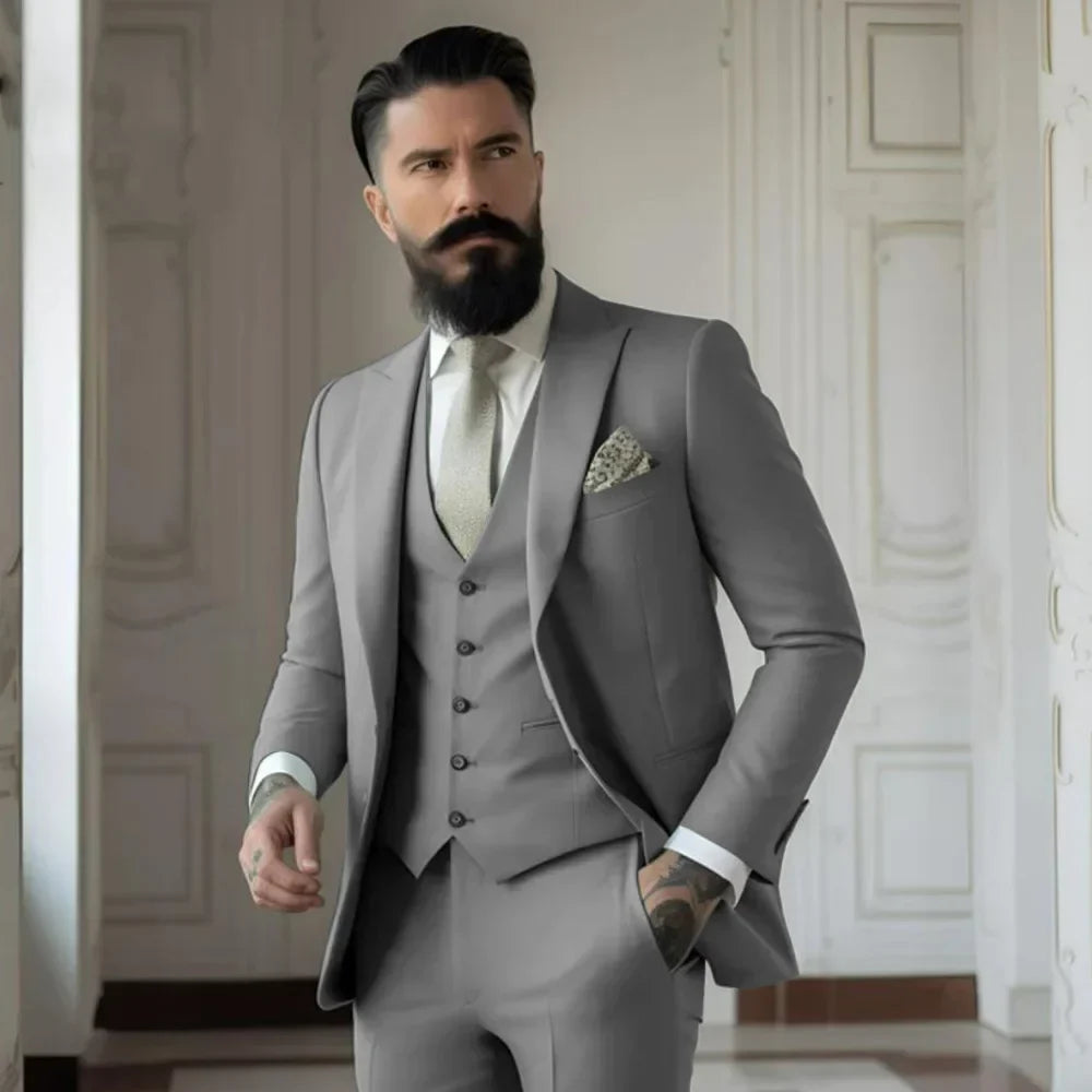 Men's Full 3 piece Single-breasted Elegant Fashion Slim Design Comfortable Commuter Wedding Dress Custom Man Suit for Men