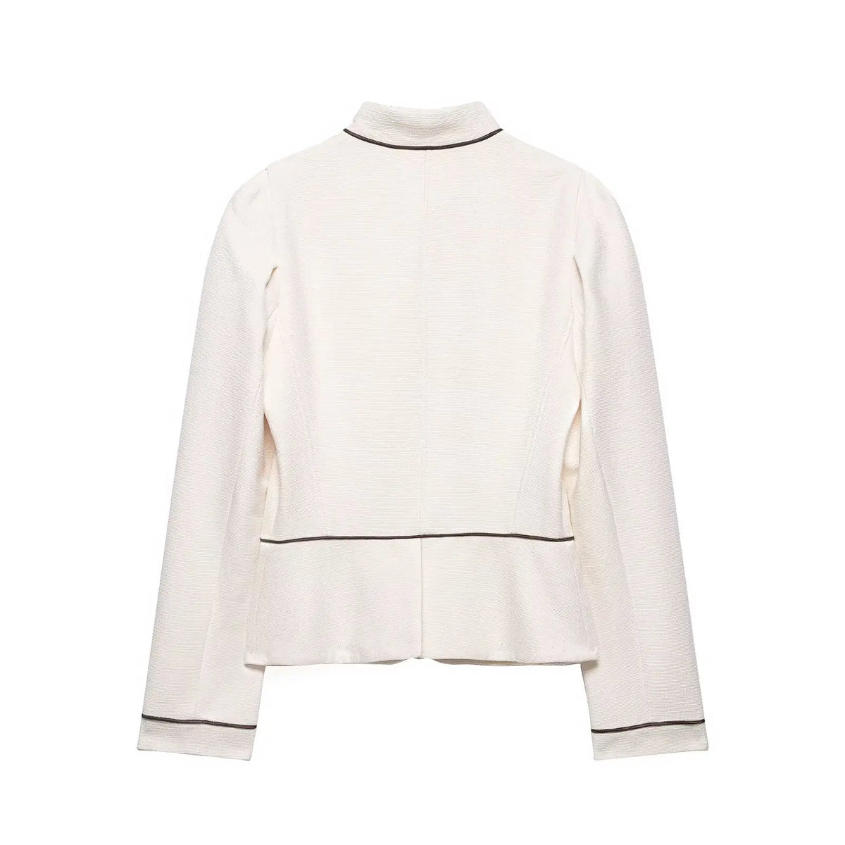 2026 Women Spring Elegant Single Breasted Stand Collar Long Sleeves Short Coat Woman Fashion Casual Beige Tweed Blazer Jacket