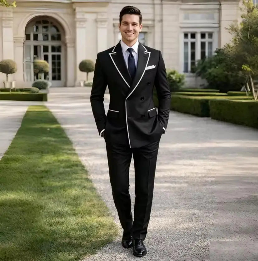 Men Suits 2 Pieces Blazer Pant Set for Groom Prom Formal Double Breasted Wedding Tuxedo Slim Fit Party Suit for Men