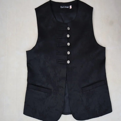 New Chinese Style Buckle Vest Coat For Women New Spring Autumn O-Neck Embroidery Sleeveless Jacket Fashion Jacquard Waistcoat