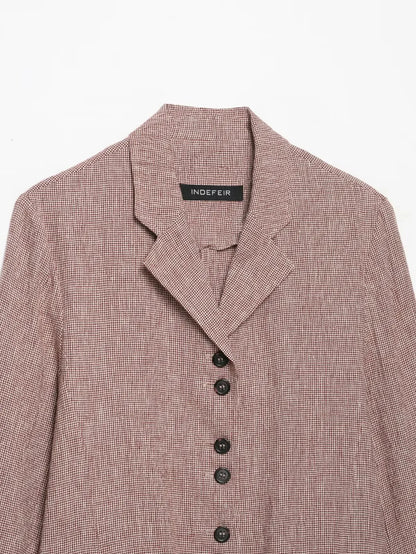 Casual Women Houndstooth Linen Blazer 2026 Spring Autumn Elegant Female Long Sleeves Lapel Collar Office Slim Suit Outerwear