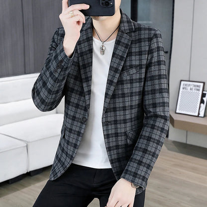 Men's Smart Casual Plaid Blazer – Single Breasted, Slim Fit, Spring Autumn