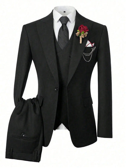 Men's Suits 3Pieces Suit Set For Men Elegant Solid Fashion Slim Fit Prom Blazer Double Breasted Vest Pants Set Business