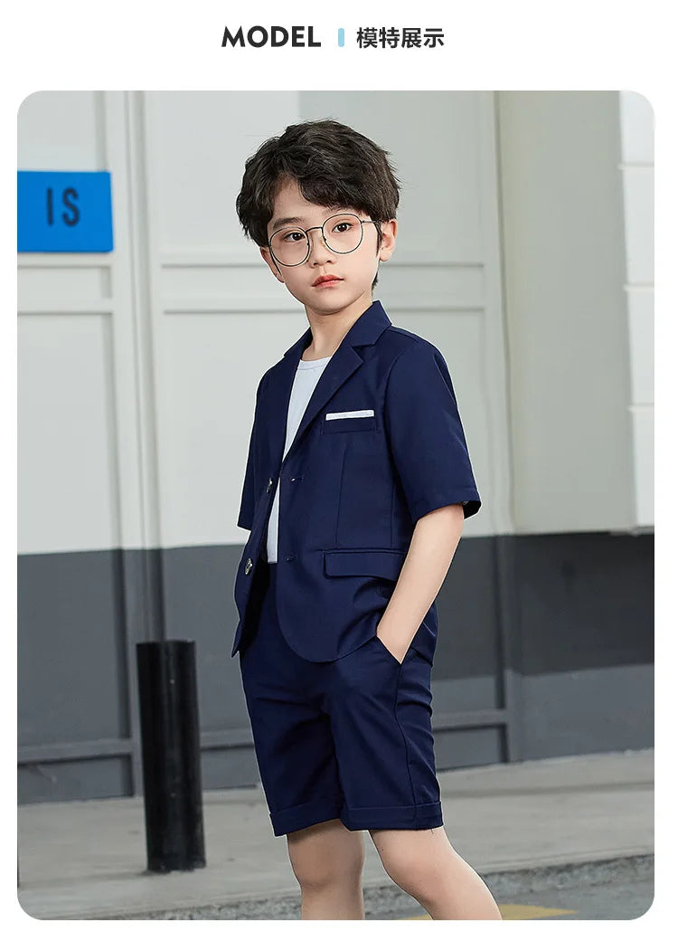 Boys Summer Solid Short Sleeve Suit Jacket Short Formal Dress Kids Wedding Blazer Child Photography Suit Toddler Tuxedo Costume