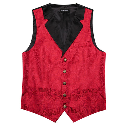 Men's Jacquard Paisley Vest Single Breasted Waistcoat with Bowtie — Formal Wedding & Party Suit Vest