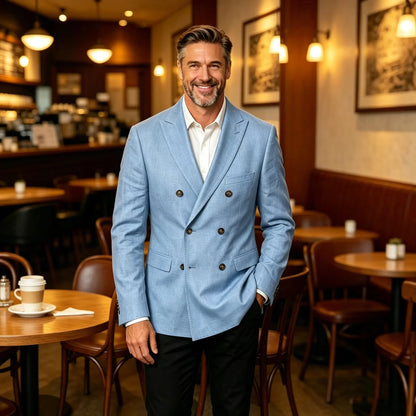 Men's Linen Blazer Double Breasted Casual Business 1Piece Jacket Slim Fit Formal Coat For Wedding Party Office Streetwear