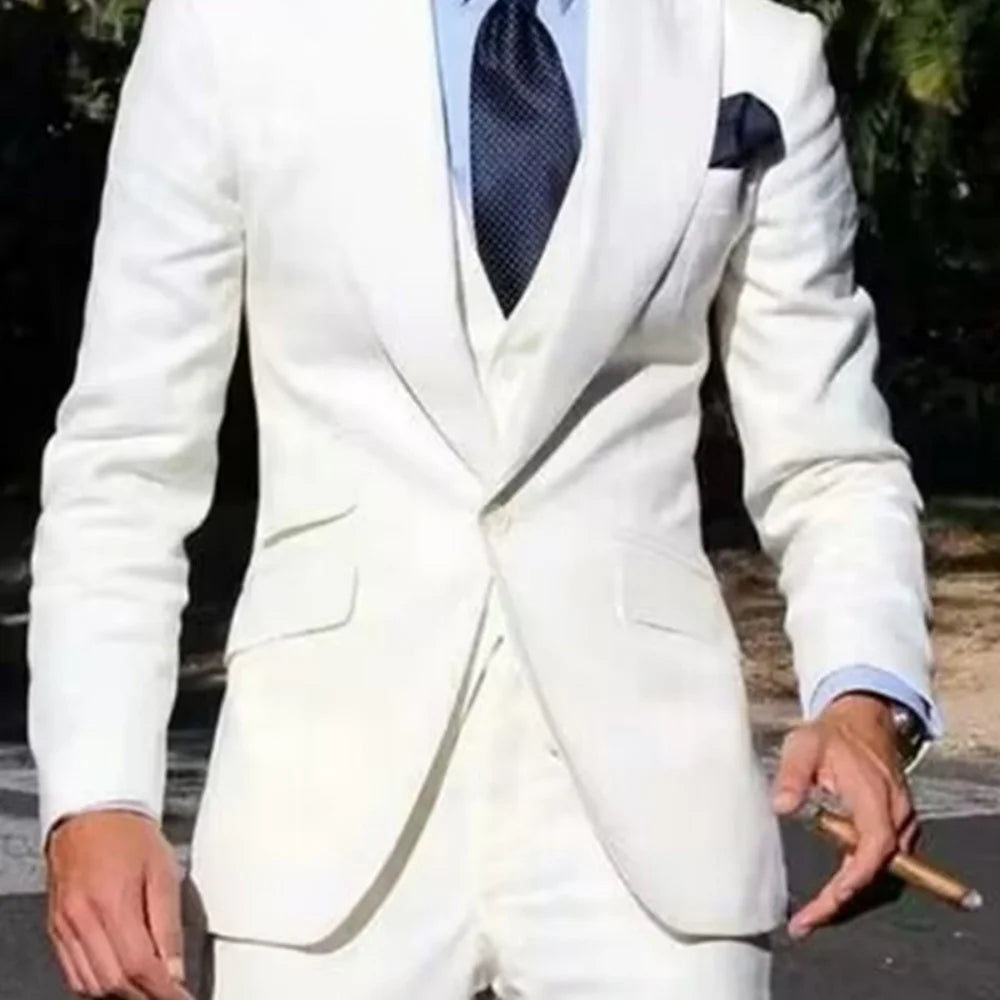 3PCS Men's Formal Tuxedo Set with Peaked Lapel Blazer Vest Pant Fashion Business Suits For Party Wedding Groom
