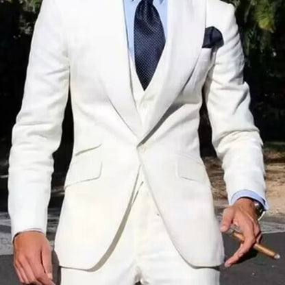 3PCS Men's Formal Tuxedo Set with Peaked Lapel Blazer Vest Pant  Fashion Business Suits For Party Wedding Groom