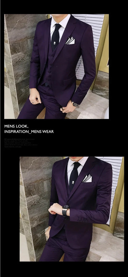 Men's 3-Piece Slim Fit Suit – Business & Wedding Formal Set with Blazer, Vest & Pants