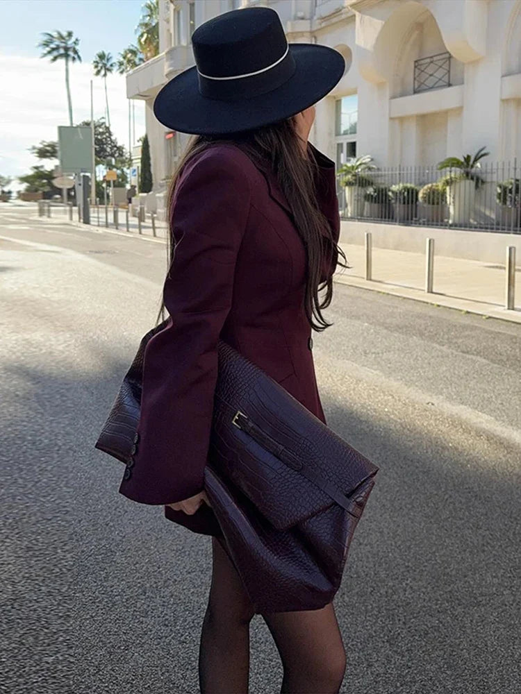 Women's Autumn Winter Slim Waist Chic Blazer Coats Office Ladies Double Breasted Fashion Suits Jacket Women Clothing