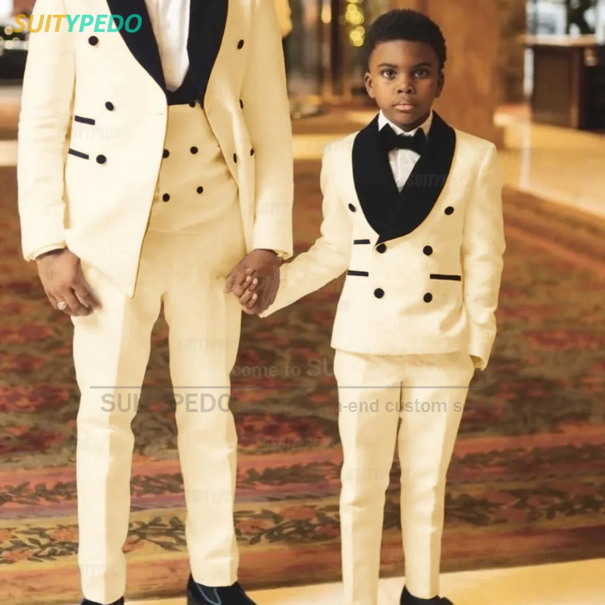 Fashion Boys Suit Sets Jacquard Shawl Lapel Jacket Wedding Flower Boy Costume Children Custom Suitable Blazer Vest Pants 3 Pcs