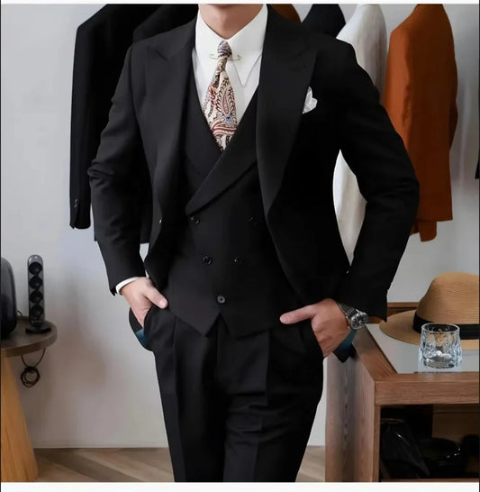 Men's 3-Piece Suit Set Slim Fit with Blazer Vest and Pants for Wedding Prom Business