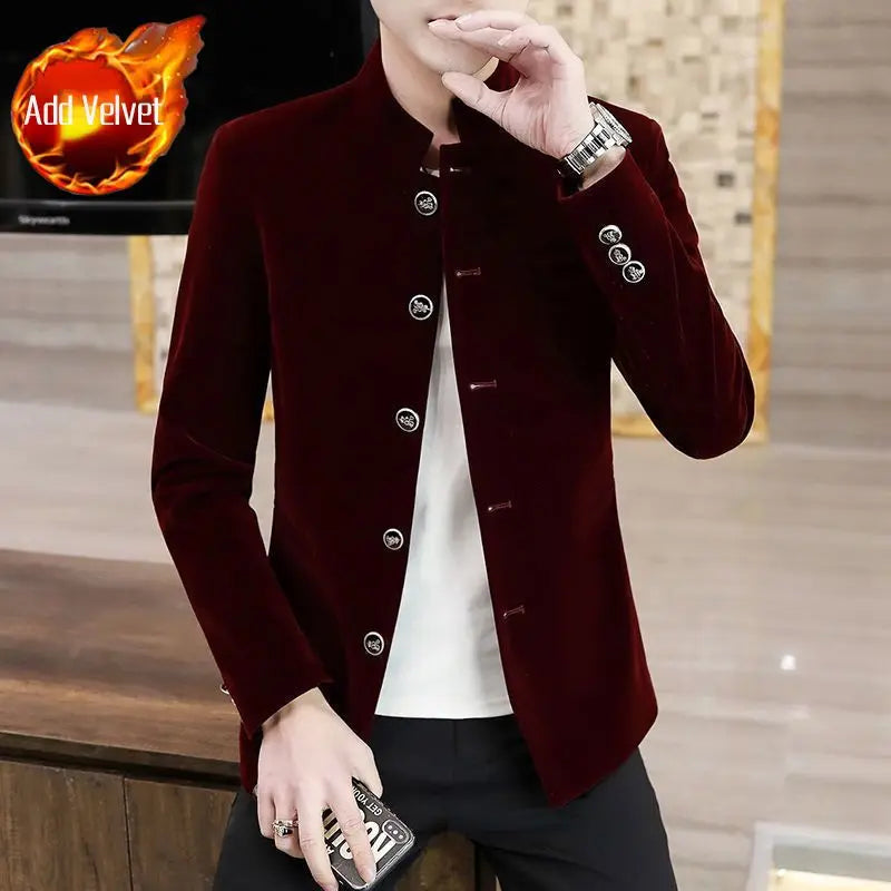 Slim Fit Velvet Man Suits and Blazers Single Models Clothing Korean Style Clothes Gentleman Elegant Jacket for Men New in Coats