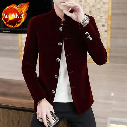 Slim Fit Velvet Man Suits and Blazers Single Models Clothing Korean Style Clothes Gentleman Elegant Jacket for Men New in Coats