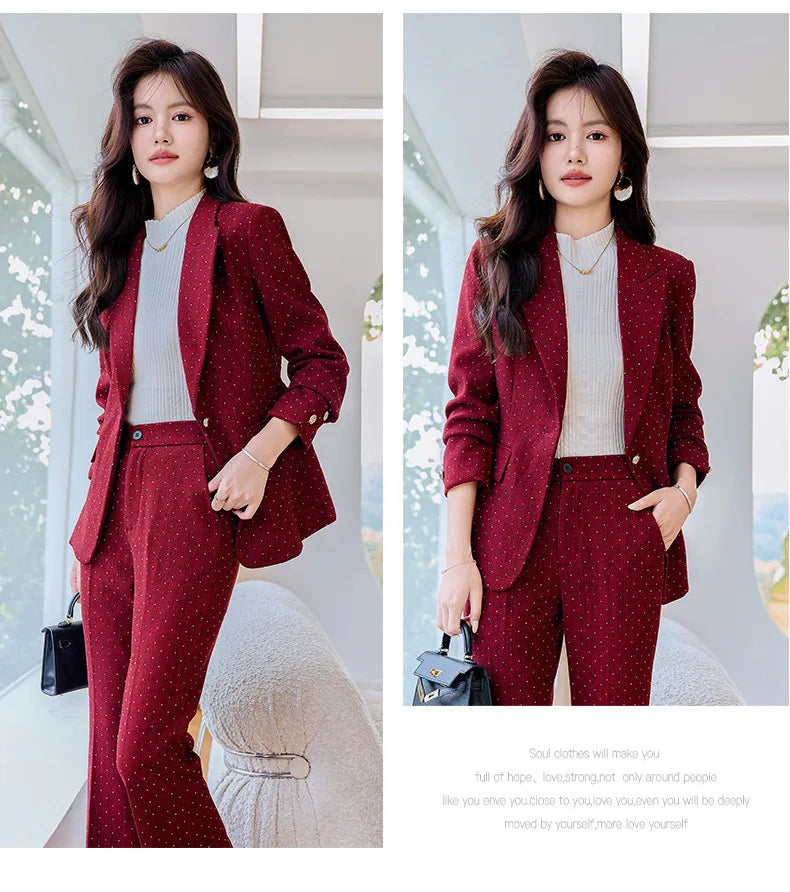 Fashion Women Suits 2024 New Autumn Winter Temprament Business Formal Slim Blazer And Flare Pants Office Ladies Work Wear