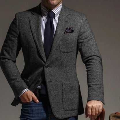 Men's Wool Blend Slim Fit Blazer Single-Breasted Lapel Jacket for Business and Formal Occasions