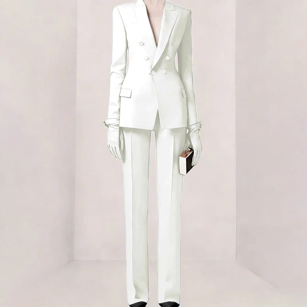 Purple Women Suit Double-breasted Peaked Lapel Two Pieces(Jacket+Pants) Modern Fashion Slim Business Office Lady Set Custom