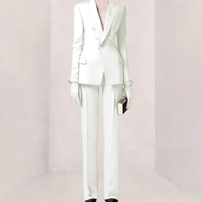 Purple Women Suit Double-breasted Peaked Lapel Two Pieces(Jacket+Pants) Modern Fashion Slim Business Office Lady Set Custom
