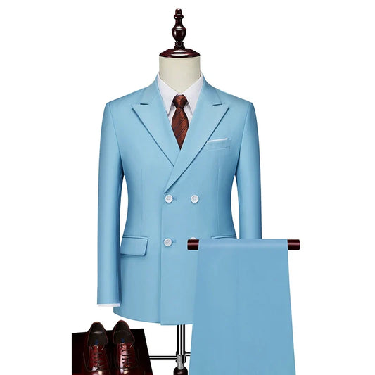 Men's Double-Breasted Slim Fit Wedding Suit – Two-Piece Set