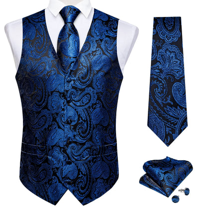 Men's Paisley Waistcoat Set – Single Breasted Formal Vest with Necktie and Pocket Square for Weddings and Business Events