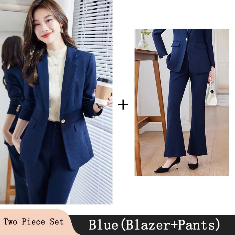 Pink Blue Black Women Pant Suit High Quality 2 Piece Set Office Ladies OL Girl Formal Jacket Blazer And Trousers For Work Wear