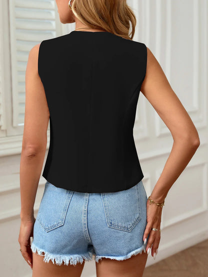 Women's Sleeveless Vest V-Neck Button Front Cut Casual Style With Elegant Spring Summer and Fall Routine Suitable for the Office