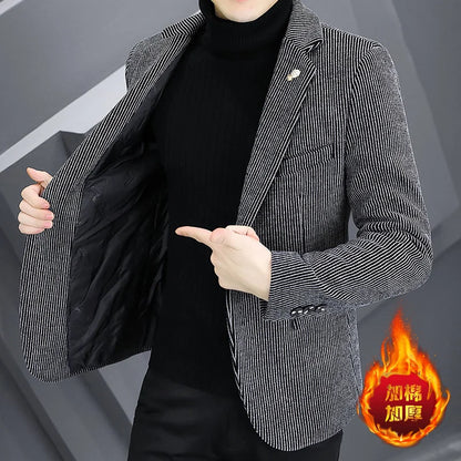 Blazer Autumn/Winter Golden Sable Velvet and Cotton Thickened Thermal Small Suit Fashion Business Men's Slim Blazer