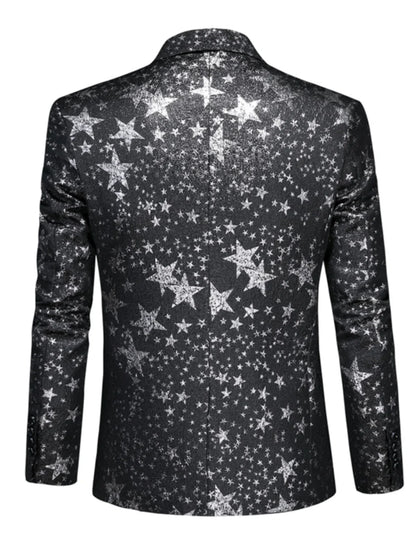Men's Jacquard Blazer Star Print Slim Fit Tuxedo for Stage and Party
