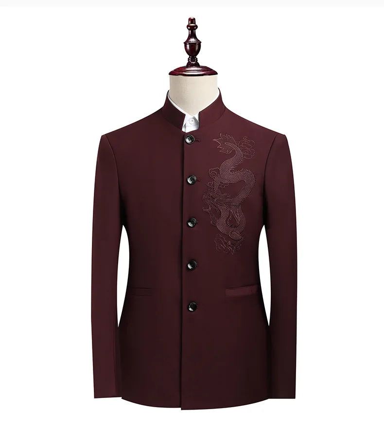 Blazer Men Fashion Gentleman Business Slimming Outdoor Zhongshan Suit Trendy Banquet Host Casual Wedding Stand-up Collar Blazer
