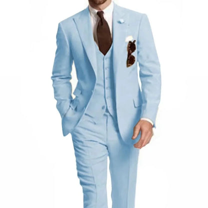 Men's Slim Fit Peak Lapel Wedding Suits 3-Piece Fashion Solid Formal Business Wear Blazer Vest Pants Groom Tuxedo Costume Homme