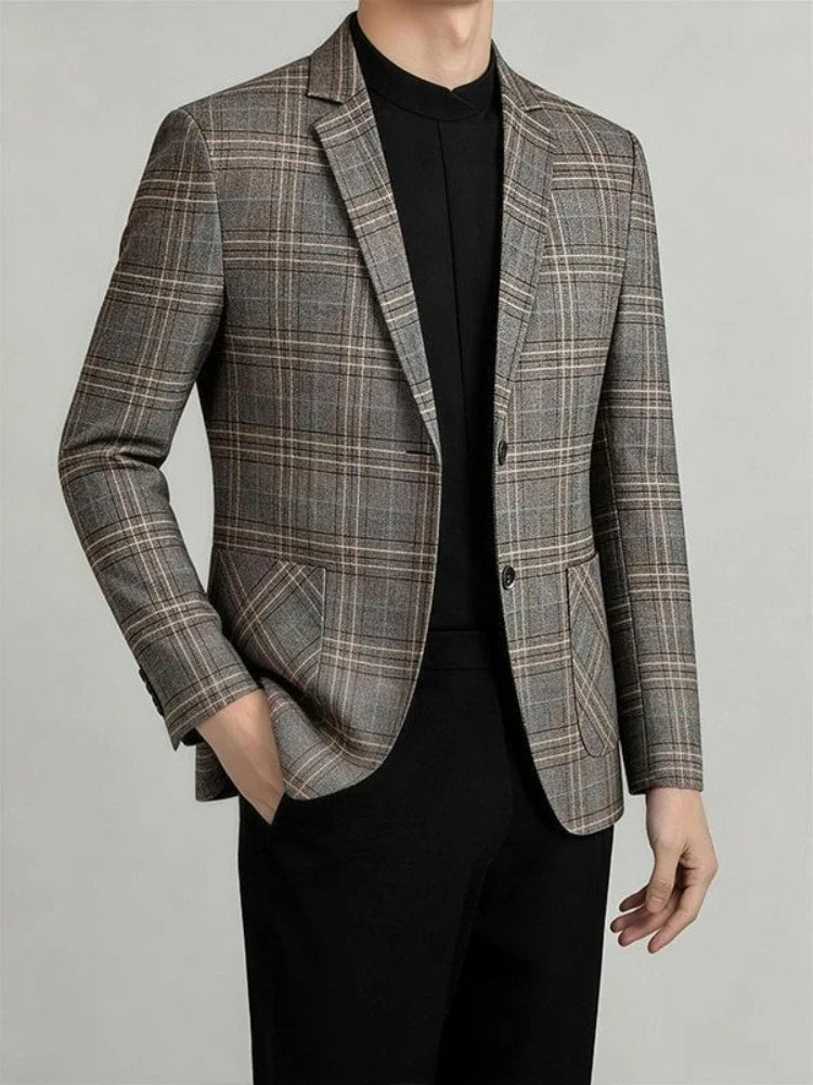 2026 Spring Autumn New Men's Business Casual Plaid Blazer Wrinkle-Free Suit Jacket Youth Single Suit Outerwear Spring Wear