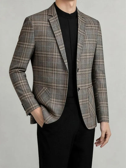 2026 Spring Autumn New Men's Business Casual Plaid Blazer Wrinkle-Free Suit Jacket Youth Single Suit Outerwear Spring Wear