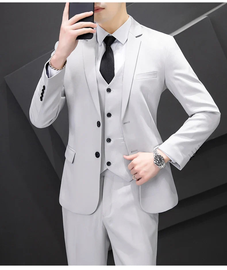 Men's Three-Piece Suit Set Fashion Business Career Waistcoat Trousers Wedding Dress Groom Best Man Decoration Body