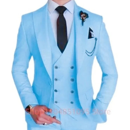 3 Piece Men's Wedding Dress Suits Slim Fit Peak Lapel Blazer+Vest+Pants Groom Tuxedos for Party Formal Suit Elegant Men Clothes