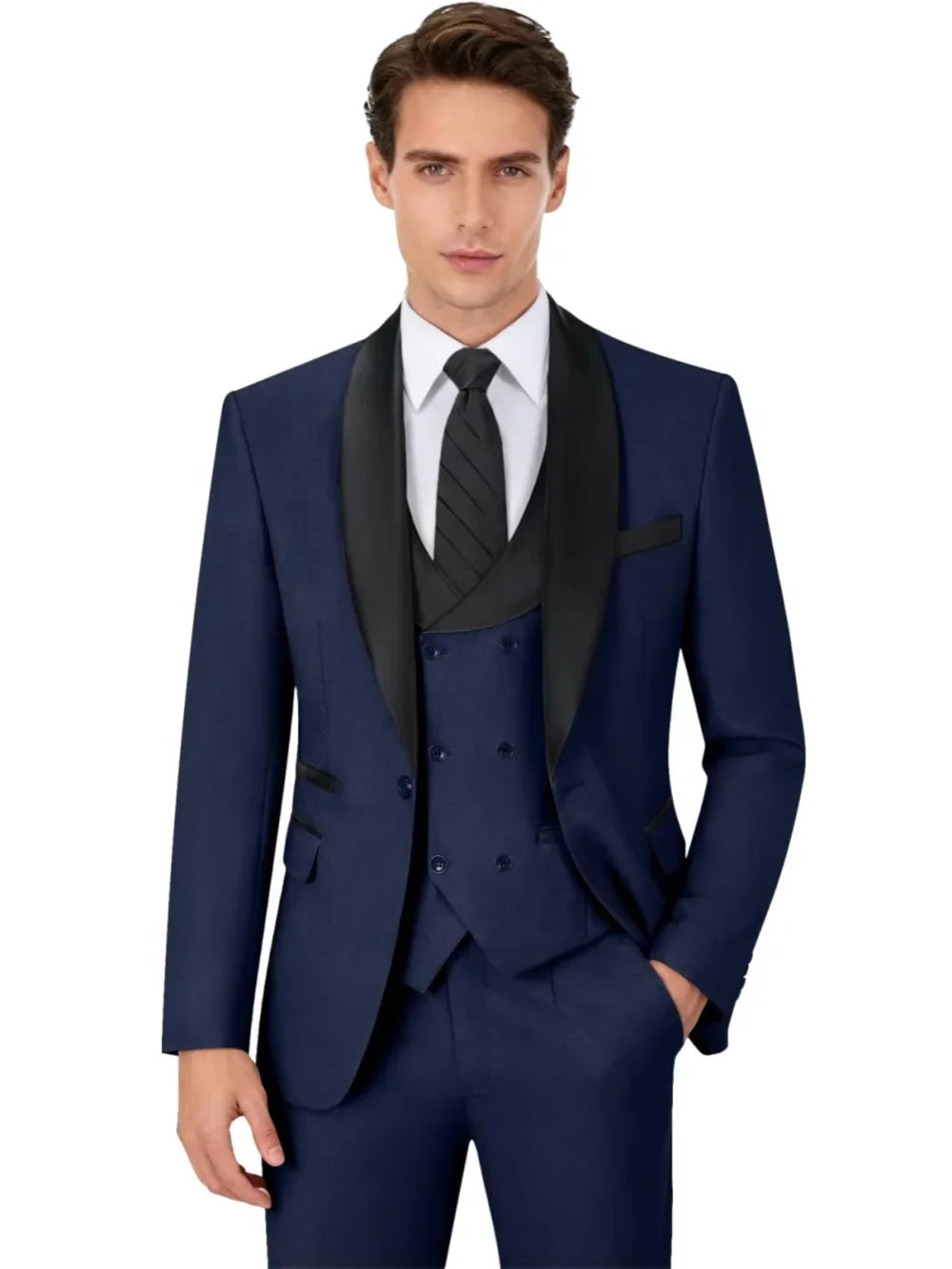 Multi-colors Men's Handsome Suits 3 Pieces Banquet Party Wear Classic Shawl Lapel Suit Set Wedding Groom Sets Plus Size Tuxedo