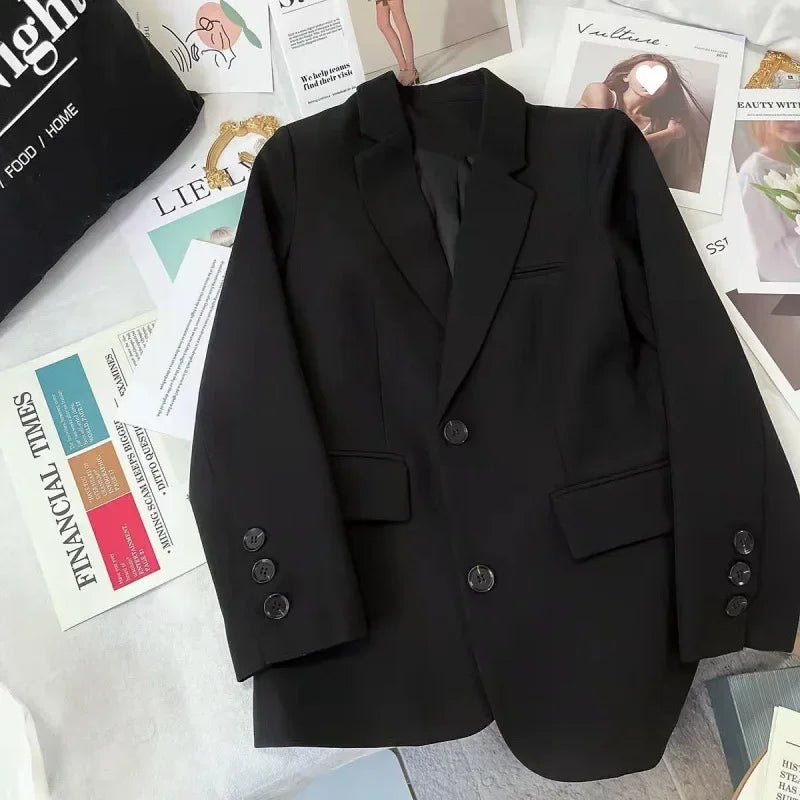 Single Breasted Blazer for Women Slim Fit Office Monochrome Long Sleeve Leisure Coats Korean Fashion Spring Autumn New