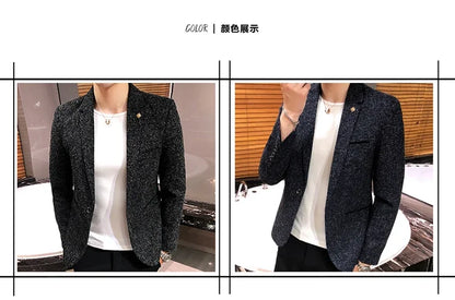 Solid Color Men's Fashion Casual Outdoor Gentleman Business Wedding Trend Slim-fit Formal Dress British Style Wedding Blazer