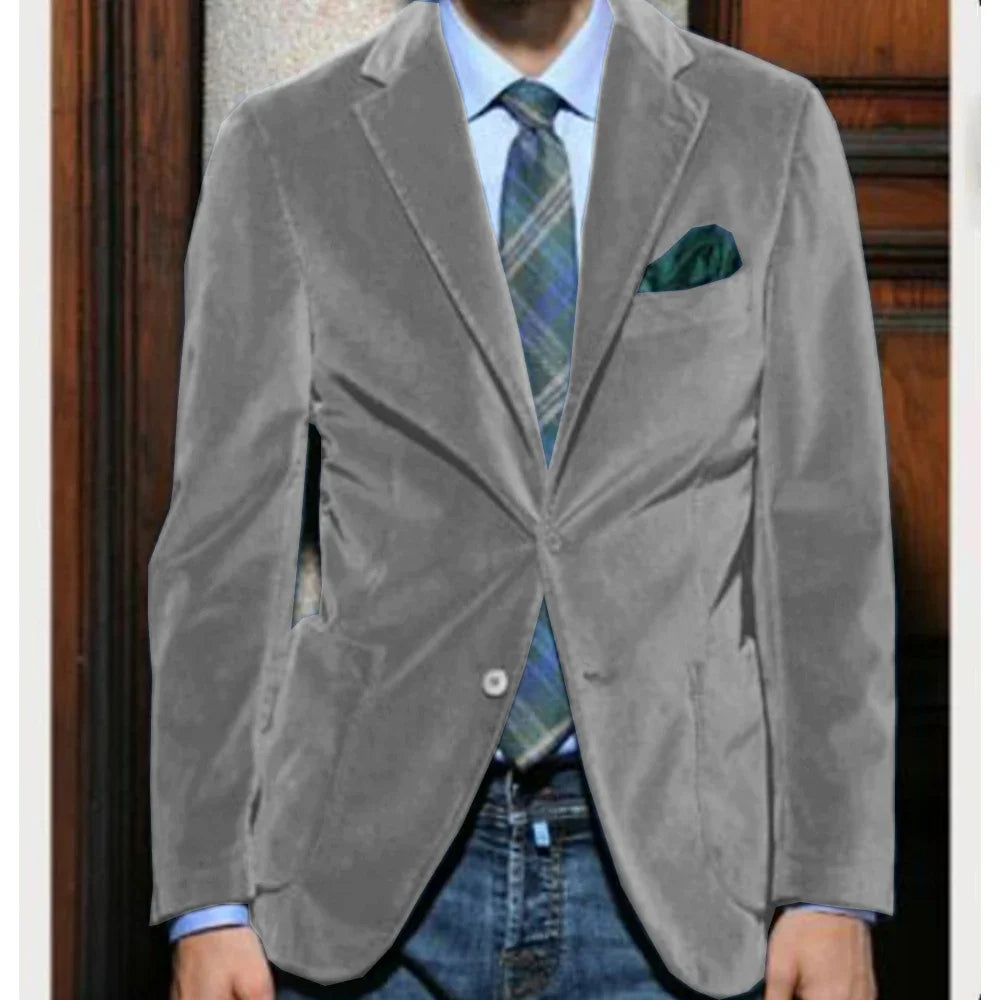 Men's Velvet Blazer Single-Breasted Slim Fit Sport Coat for Business and Formal Occasions