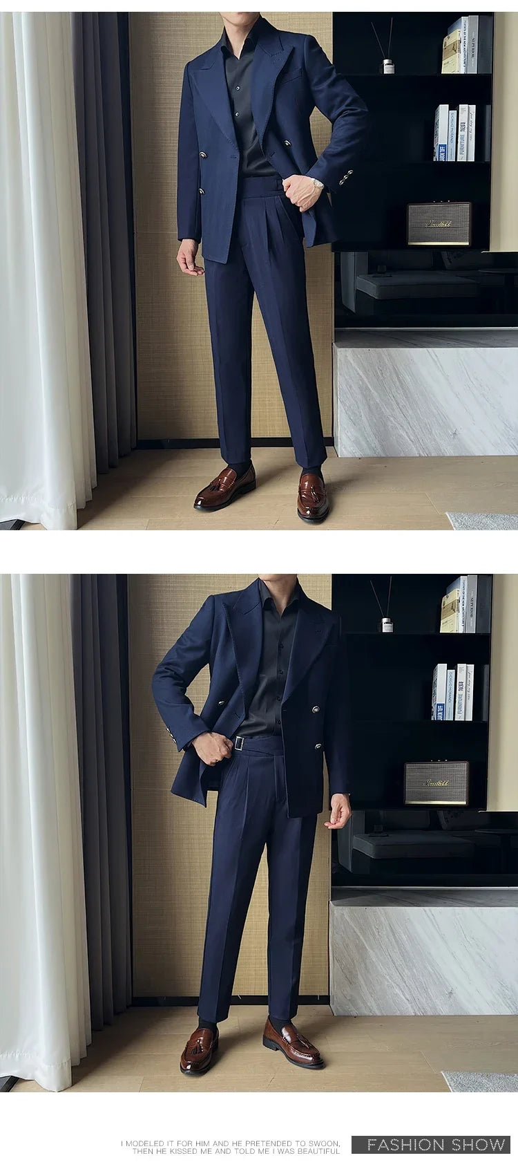 (Jackets+Pant)Fashion Double Breasted Design Men Suit Italian Style Luxury Elegant Business Social Wedding Dress Thick Suit 2Pcs