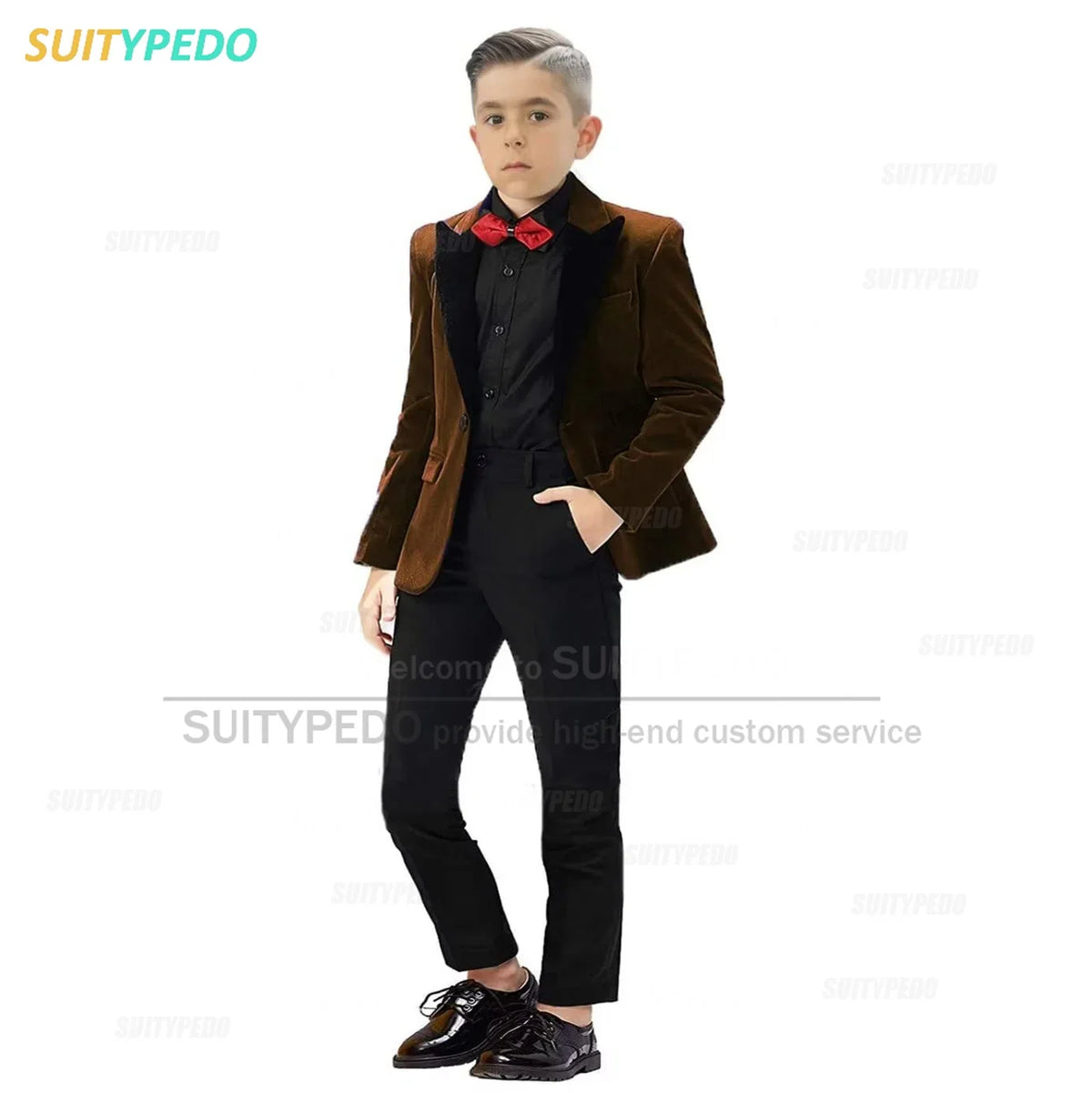 Fashion Purple Boy Suit Set Peaked Lapel Blazer And Pants 2 Pieces Wedding Party Costume Children Birthday Photography Tuxedos