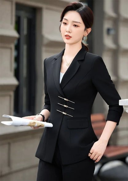 2025 Fashion White Red Black Blazer Jacket And Pant Suit Trousers Women Female Office Ladies Work Wear Formal 2 Piece Set