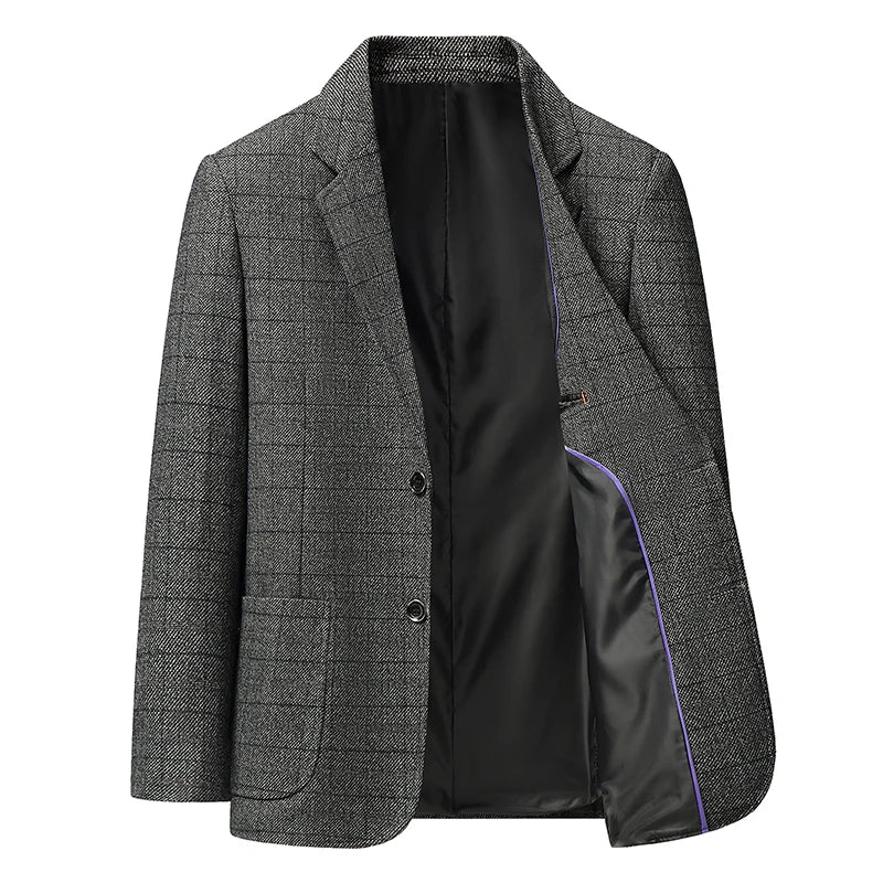 Men's Smart Casual Blazer Single Breasted Checkered Suit Jacket
